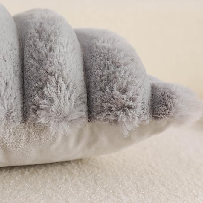 Neelvin Grey Faux Fur Cozy Soft Striped Decorative Throw Pillow Covers 20x20 inch Set of 2,Velvet Pillowcase Cushion Case for Sofa Couch