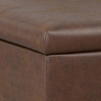 SIMPLIHOME Gabbie 36 inch Wide Contemporary Square Square Coffee Table Storage Ottoman in Distressed Chestnut Brown Vegan Faux Leather, Assembled, for The Living Room, Entryway and Family Room