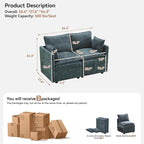 55" Cloud Modular Loveseat Sofa with Storage, Modern Upholstered Sofa Couch Small Love Seat，2 Seater Chenille Comfy Sectional Sofa with Armrests for Living Room, Small Space, Blue