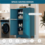 Bathroom Floor Storage Cabinet,Metal Accent Cabinets with 4 Doors and 2 Adjustable Shelves,Blue Storage Cabinets Organizer for Pantry Kitchen,Living Room,Hallway, Restroom