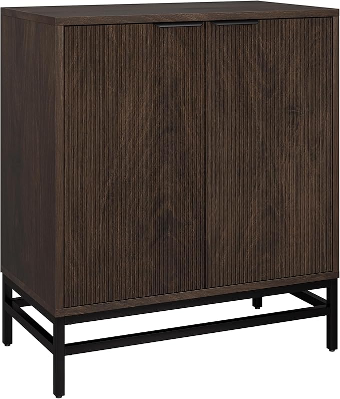Henn&Hart 28" Fluted Wooden Accent Cabinet, Modern Ribbed Sideboard Buffet Cabinet with 2 Doors and an Adjustable Shelf for Living Room, Dining Room, Bedroom or Entryway, Alder Brown