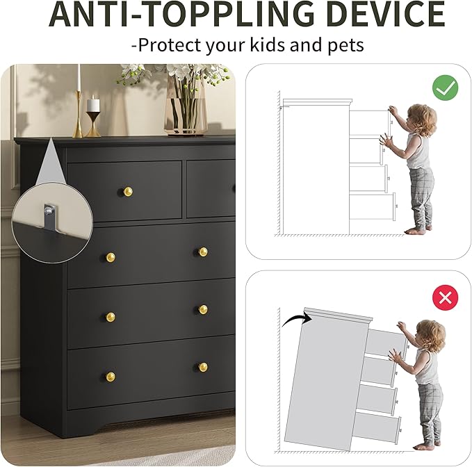 Black Dresser for Bedroom, 9 Drawer Dresser with Large Drawers, 55 Inch Wide Wood Chest for Living Room, Hallway