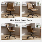 Armless Desk Chair, Armless Office Chair with Wheels, Small Desk Chair No Arms for Home Office, Swivel Vantiy Chair with Backs for Bedroom, Rolling Task Chair for Small Space, Brown