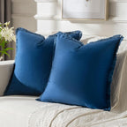 FUTEI Navy Blue Velvet Decorative Throw Pillow Covers 16x16 Set of 2,Soft Cozy Edge with Tassels Cushion Case,Boho Modern Home Decor for Couch Bed Living Room