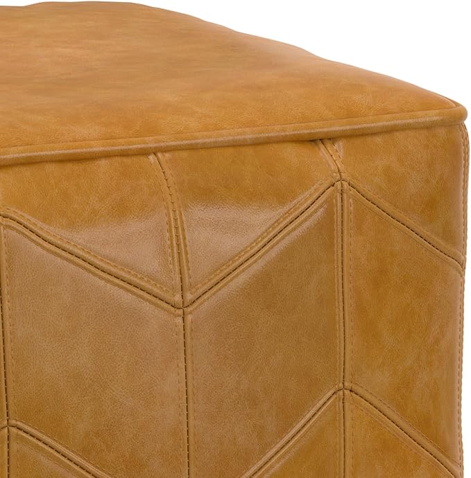 SIMPLIHOME Morden Contemporary Square Pouf in Brown Genuine Leather for The Living Room, Bedroom and Kids Room