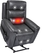 PELUMY Power Lift Recliner Chair for Elderly with Massage and Heat, Dual Motor Heavy Duty 350lbs Recliner, 8-Point Vibration & Lumbar Heating, Electric Lift Chair (Breathable Leather, Dark Grey)