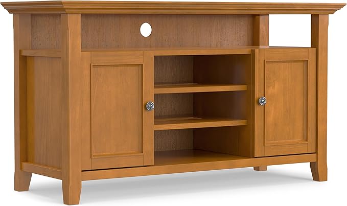 SIMPLIHOME Amherst 54-inch Wide Solid Wood TV Stand in Light Golden Brown, Transitional-Style Media Console for Living Room with Adjustable Shelves and Cable Management