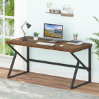 HSH Rustic Computer Desk, Large Executive Writing Study Work Desk for Home Office, Industrial Metal Wooden PC Laptop Long Desk Workstation, Modern Bedroom Living Room Table, Rustic Brown, 60 Inch