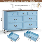 Farmhouse Dresser and Nightstand Sets, Wooden 7 Drawers Dresser & 24" Night Stand with 3 Drawers, 2 Piece Bedroom Furniture Set, Chest of Drawers for Bedroom, Home, Living Room, Hallway