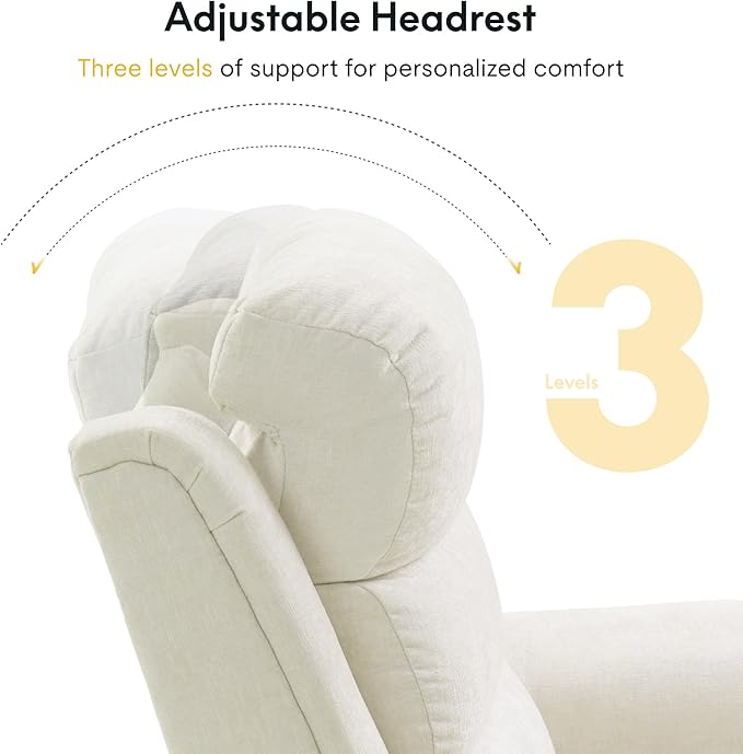 FLEXISPOT XRC6-Pro Nursery Power Glider Recliner with Adjustable Headrest, 270° Swivel Rocker Recliner for Nursery w/Massage & Heat, Water & Stain Resistant Ribbed Chenille, FSC Certified, Beige