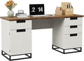 IDEALHOUSE Farmhouse Executive Desk, 59" Computer Desk, White Home Office Desks with File Drawer and Storage Cabinet, Wood Writing Desks for Home Office, Bedroom, White+Vintage