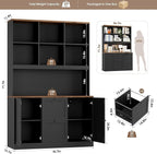 HIFIT 72'' Tall File Bookcase with Power Outlet & Printer Stand, 2 Drawer Filing Cabinets for Home Office Fit Hanging A4 File, Storage Cabinet w/ 3 Tier Open Book Shelf & Doors for Living Room, Black