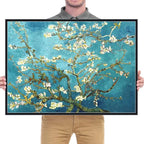 Wieco Art Framed Art Almond Blossom Floral Canvas Prints of Van Gogh Famous Oil Paintings Reproduction Flowers Pictures on Canvas Wall Art for Bedroom Home Decorations Black