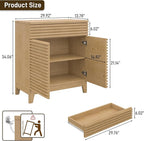 Fluted Buffet Cabinet with Storage, Coffee Bar Cabinet with a Drawer, Sideboard Buffet Kitchen Storage Cabinets with Adjustable Shelves for Living Room, Kitchen, Natural Oak