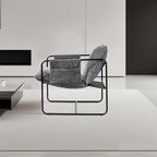 Modern Accent Chair Comfortable Living Room Chairs with Armrests, Bedroom Reading Chair, Chenille Upholstered Lounge Metal Chair