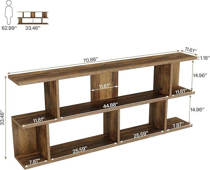 Tribesigns 71 Inches Extra Long Sofa Table Behind Couch, 3-Tier Farmhouse Console Table, Long Foyer Table with Storage for Hallway, Entryway & Living Room