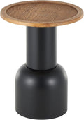 Deco 79 Metal Handmade Side End Accent Table Pedestal End Table with Brown Rattan Tabletop, Side Table 16" x 16" x 20", Black