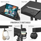 Small Standing Desk with Wheels, Mobile Stand Up Desk, Portable Standing Table on Wheels for Walking Pad, Rolling Computer Desk Adjustable Height, Tall Table