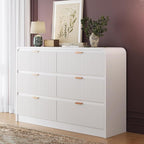 FURSUN Fluted 6 Drawers Dresser for Bedroom, 54" Wide Wooden Dresser with Metal Handle, Curved Profile Design, Modern Storage Organizer for Bedroom, Hallway (White)