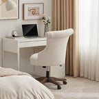 Home Office Chair Adjustable Height Swivel Chair with Wheels Linen Fabric Upholstered Computer Desk Chair with Wooden Legs Comfortable Armless Chair for Home Office Study Studio(Beige)