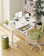 Casaottima Electric Standing Desk with Keyboard Tray, 40 Inch Height Adjustable Small Table, Sit Stand Table, Writing Computer Desk for Home, Office, Workstation, White