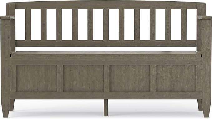 SIMPLIHOME Brooklyn Entryway Storage Bench - 48 inch Wide Solid Wood Storage Seat in Farmhouse Grey, Contemporary Bench for Entryway or Living Room with Lift-Up Lid and Slatted Backrest