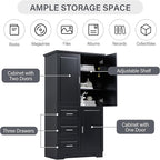Merax 62.2" Wide Storage Cabinet Pantry Cupboard with Doors and Drawers for Home Kitchen, Bathroom and Living Room, Adjustable Shelf, Black