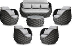 Metal Outdoor Conversation Sets: 6-Piece Aluminum Patio Furniture Set - Woven Rope Porch Sofa Set w/Coffee Table Cushions - Assembled Modern Lounge Couch for Deck Garden Yard Pool Hotel Resort