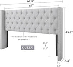 Lucky Monet Linen Upholstered Headboard Queen Size (Headboard Only), Nail Head Trim Wingback Tufted Button Headboard Luxury Soft Padded Head Board with Durable Metal Legs, Adjustable Height, Grey