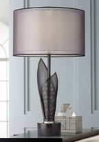 Possini Euro Design Sasha Modern Industrial Table Lamp 31 1/2" Tall Sculptural Black Metal Organza Sheer Outer White Fabric Inner Dum Shade for Bedroom Living Room House Bedside Nightstand Office