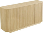 LKTART 64" Buffet Cabinet with Storage, Modern Fluted Accent Sideboard Media Console Credenza with Adjustable Shelves Pressed Spring for Kitchen Living Room,31.5" H (Natural Oak)