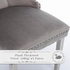 Velvet Upholstered Dining Chairs Set of 6, Modern Style Kitchen Side Chairs with Nailhead Trim and Silver Plated Leg, Metal Pulling Ring for Dining Room Living Room(Gery-Silver Plated Leg)