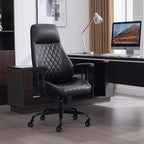 Home Office Desk Chair, Ergonomic High Back Leather Computer Chair with Lumbar Support, Adjustable Height & Recline, Swivel Executive Office Chair with Armrests and Rubber Casters, Black