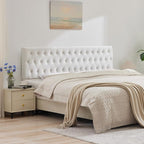 Kingfun Tufted Upholstered Queen Size Bed Headboard in Modern Button Design, Adjustable Solid Wood Head Board, Premium Velvet Fabric Padded Headboards in Bedroom (White)