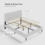 Full Size Bed Frame with Fabric Upholstered Headboard, Platform Bed with Wooden Slats Support, Fully Mattress Foundation, Box Spring Optional, Easy Assembly