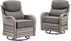 HUMMUH Outdoor Patio Wicker Swivel Rocker Chairs Set of 2 with 6-Inch Thick Cushion High Back Wicker Conversation Set for Porch Balcony Deck