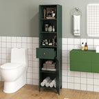 Tangkula 67" Tall Bathroom Cabinet, Narrow Floor Cabinet w/Fluted Door, 3 Open Shelves & 1 Drawer, Freestanding Storage Organizer w/Adjustable Shelf & Anti-tip Kit for Kitchen, Living Room (Green)
