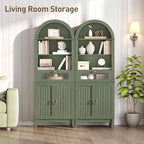 66" Tall Bathroom Storage Cabinet with Flip Drawer, Freestanding Storage Cabinet with Doors & Shelves,Arched Cabinets for Bathroom, Living Room, Kitchen, Laundry, Green