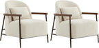 CHITA Accent Chair for Living Room Set of 2, FSC Certified Modern Upholstered Faux Sherpa Fabric Armchair with Metal Frame and Wooden Armrests, Ivory