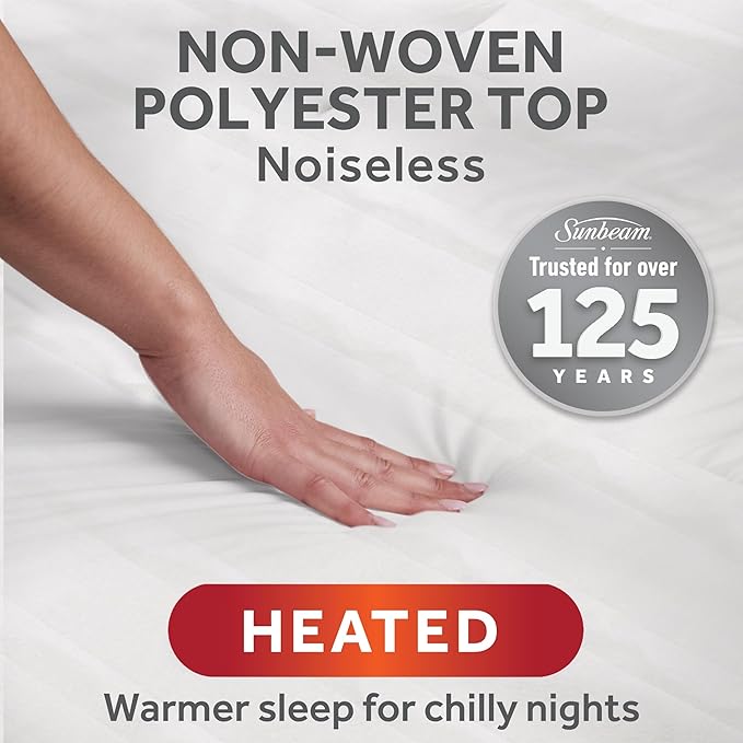 Sunbeam Electric Heated Mattress Pad Soft Cozy Fabric Fast Heating 12 Heat Settings 12-Hour Auto Shut-Off Deep Pocket Skirt Machine Washable King 80" x 76"