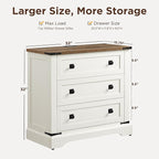 T4TREAM Farmhouse 3 Drawers Dresser for Bedroom, Rustic Wood Wide Dresser TV Stand for Living Room, Hallway, Antique White