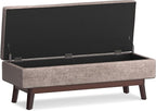 SIMPLIHOME Owen 48 inch Wide Mid Century Modern Rectangle Rectangular Storage Ottoman in Distressed Grey Taupe Vegan Faux Leather, Assembled, for the Living Room, Entryway and Family Room