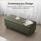 41" Faux Leather Storage Ottoman, Stitch Tufted Rectangle Upholstered End of Bed Storage Bench, Entryway Large Couch Ottoman with Wooden Legs,Green