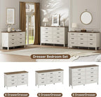 LYNSOM Farmhouse 9 Drawers Dresser for Bedroom, 55" Wide Wood Rustic Chest of Drawers with Natural Texture, Metal Handle, Storage Dressers Organizer for Entryway, Hallway, Antique White