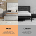 AMERLIFE Full Size 51.2" Wood Bed Frame, Rustic Platform Bed with Spliced Headboard, Wood Slats Support/No Box Spring Needed/Noiseless/Antique White