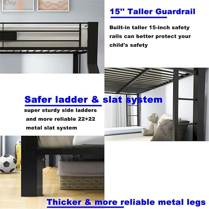 DOONREXS Upgraded Thicken Metal Queen Over Queen Bunk Bed, Heavy Duty Stronger Steel With Ladders and Safety Guard Rail, Easy Assembly