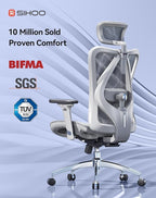 SIHOO M57 Ergonomic Mesh Office Chair, High Back Home Desk Chair with 3D Armrests, Lumbar Support and Adjustable Headrest, Comfortable Computer Chair, Big & Tall Office Chair Hold 330 LBS-Light Grey