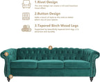 2 Piece Living Room Sofa Set, 3 Seater Velvet Sofa Couch and Chair Set, Mid Century Modern Upholstered Couch with Cushions, Comfy Tufted Chesterfield Couches for Living Room, Bedroom, Office