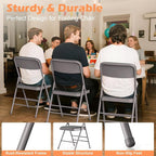 Folding Chairs 4 Pack with Padded Cushion and Back, Metal Folding Chairs with Comfortable Cushion and Durable Steel Frame Capacity for Home, Office, Party and Outdoor Events (PU-Grey, 4 Pack)