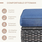 Swivel Patio Chairs sofa Set of 9 with 6" Thick Cushion - Wicker Outdoor Swivel Rocker Patio Chair ,Sofa/Glass coffee table, High Back Comfortable Outdoor Glider Chairs - Gery Wicker | Blue Cushions